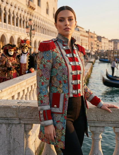 Luxusní dámská karnevalová bunda s květinovým potiskem