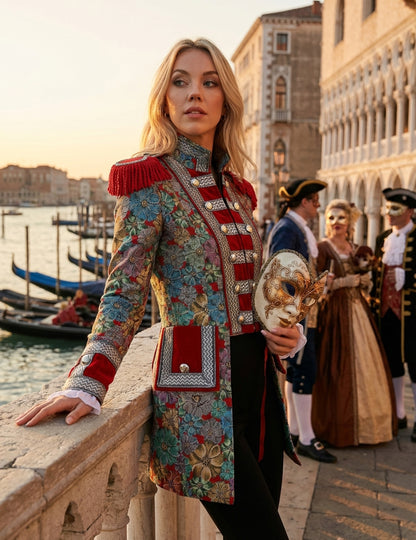 Luxusní dámská karnevalová bunda s květinovým potiskem