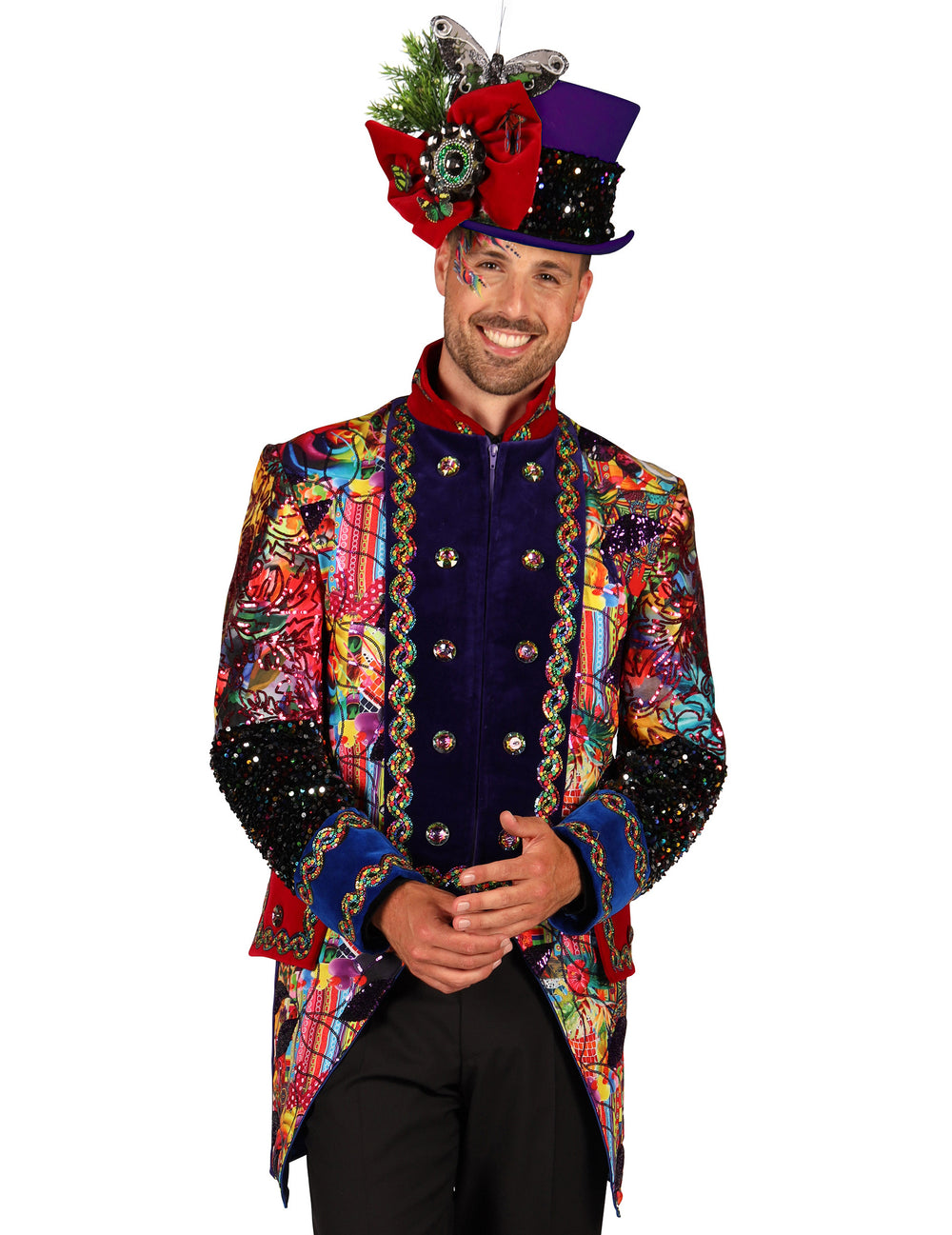 Vue du buste et du chapeau de la veste de carnaval style Fiesta Carnavale