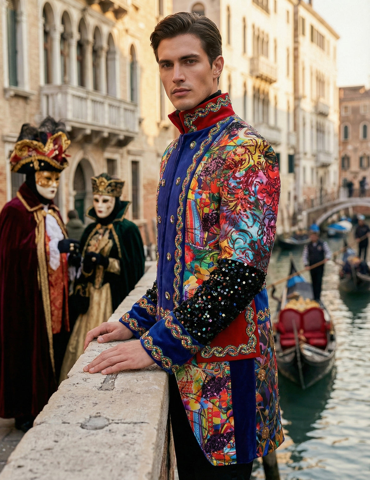 Vue de profil de la veste de carnaval style Fiesta Carnavale pour homme