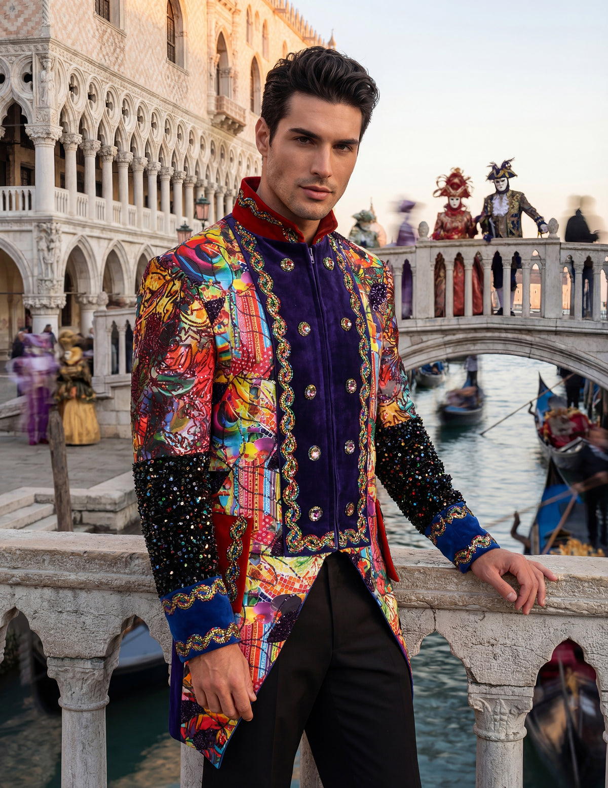 Gros plan sur le buste de la veste de carnaval style Fiesta Carnavale pour homme