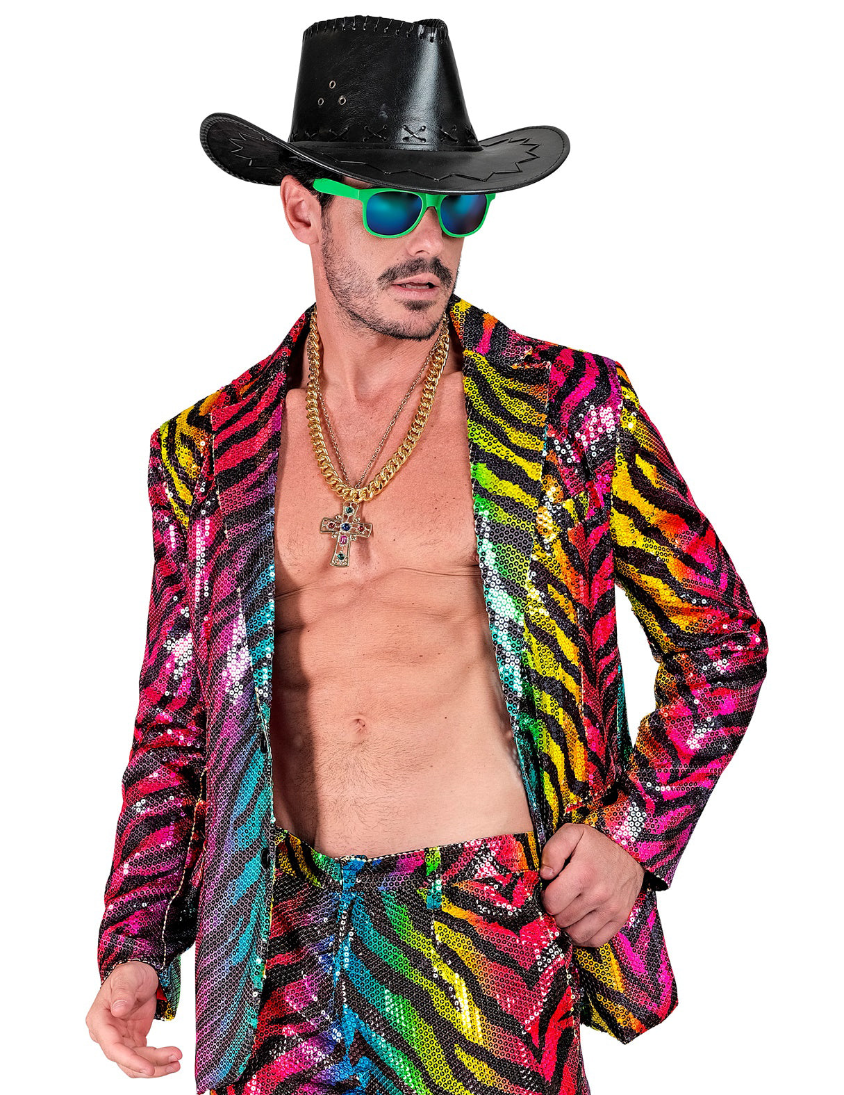 Pailletten-Anzugjacke Regenbogen-Tiger für Herren