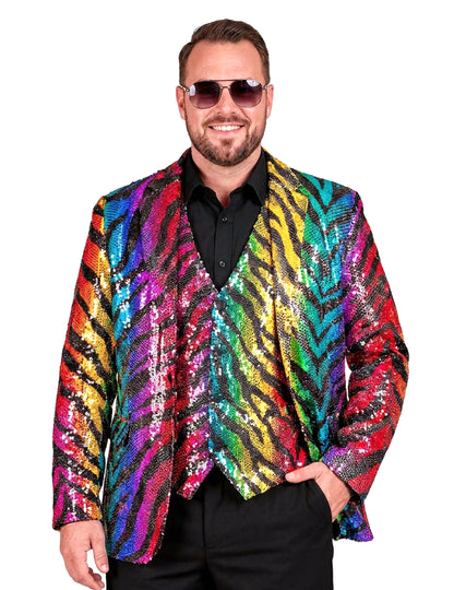 Pailletten-Anzugjacke Regenbogen-Tiger für Herren