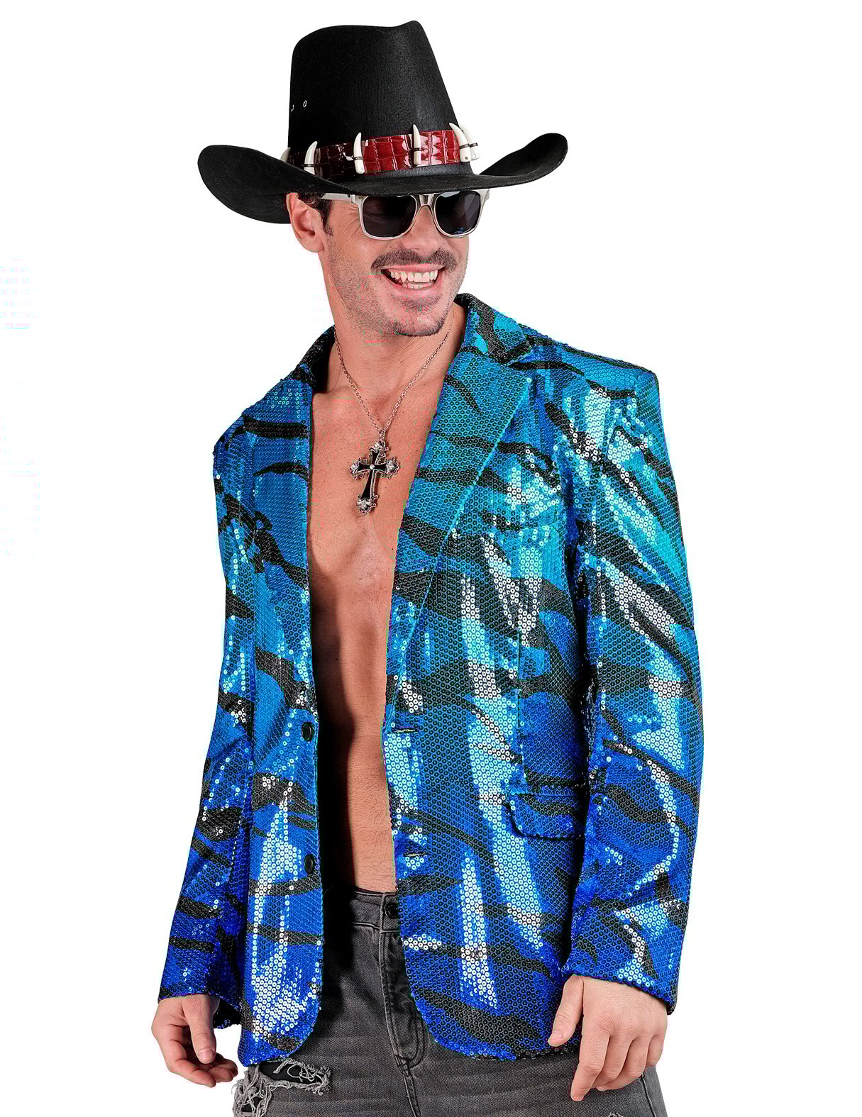 Dospělé modré vlnité flitrované sako