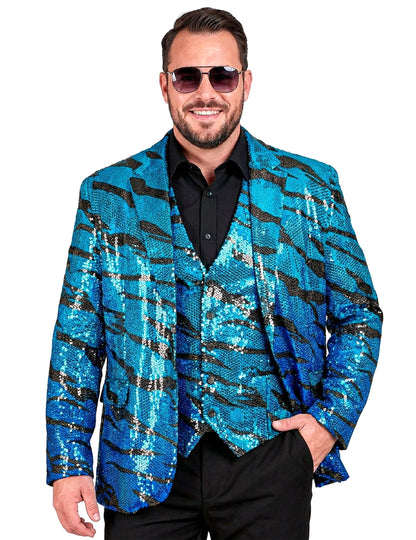 Pailletten-Anzugjacke blau getigert für Herren