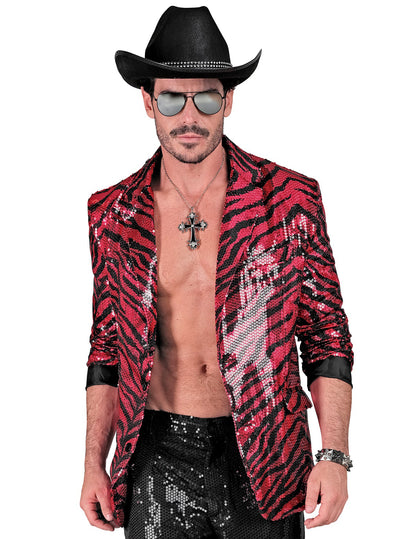 Růžové sako s flitrovaným zebrovým vzorem pro dospělé