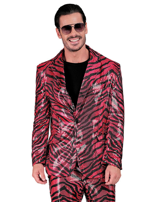 Pailletten-Anzugjacke pink getigert für Herren