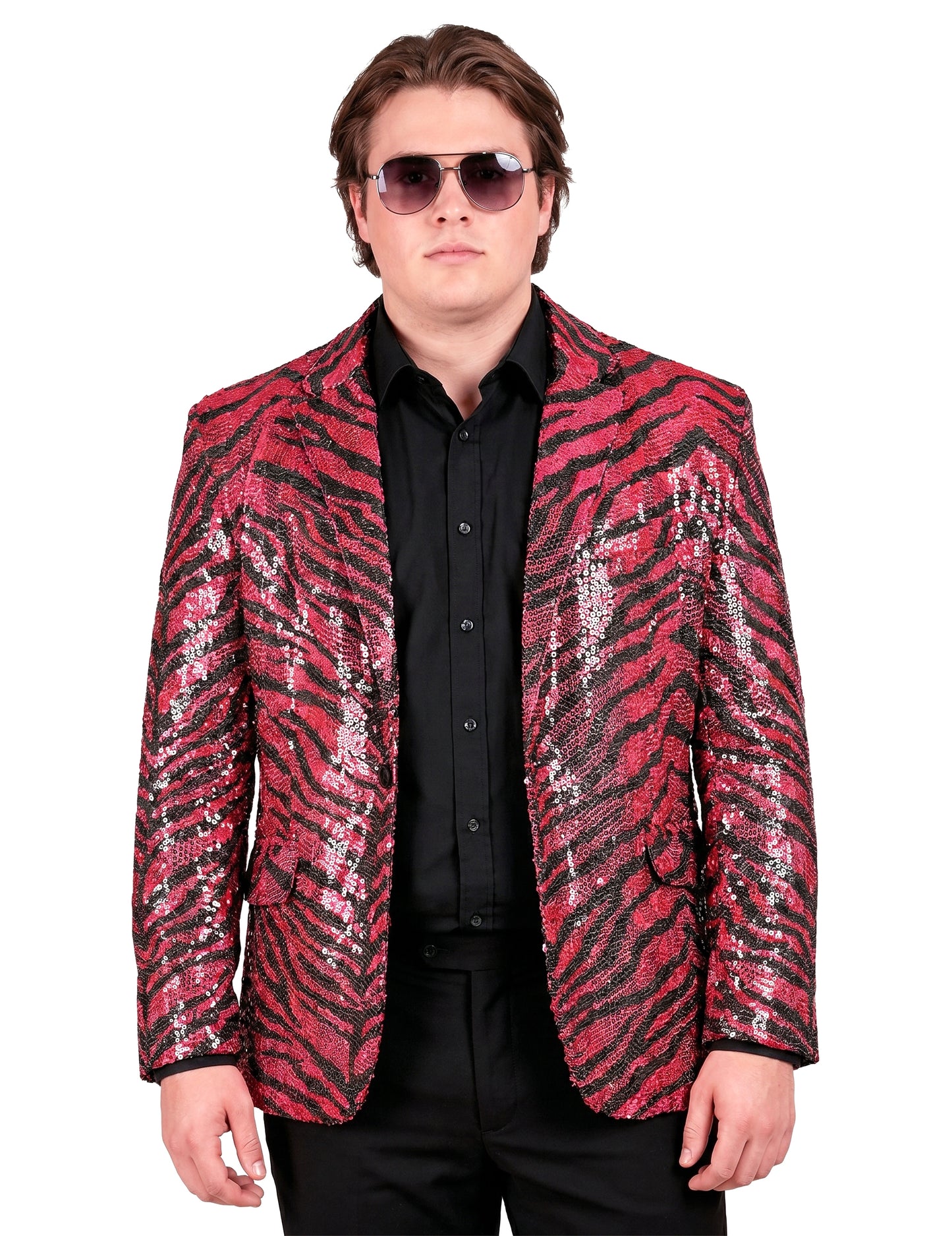 Pailletten-Anzugjacke pink getigert für Herren