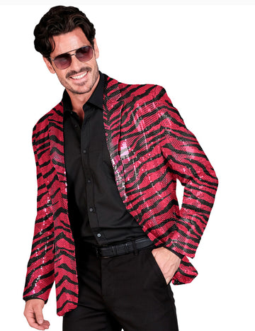 Veste de costume à sequins zébrée pour adulte rose et noire