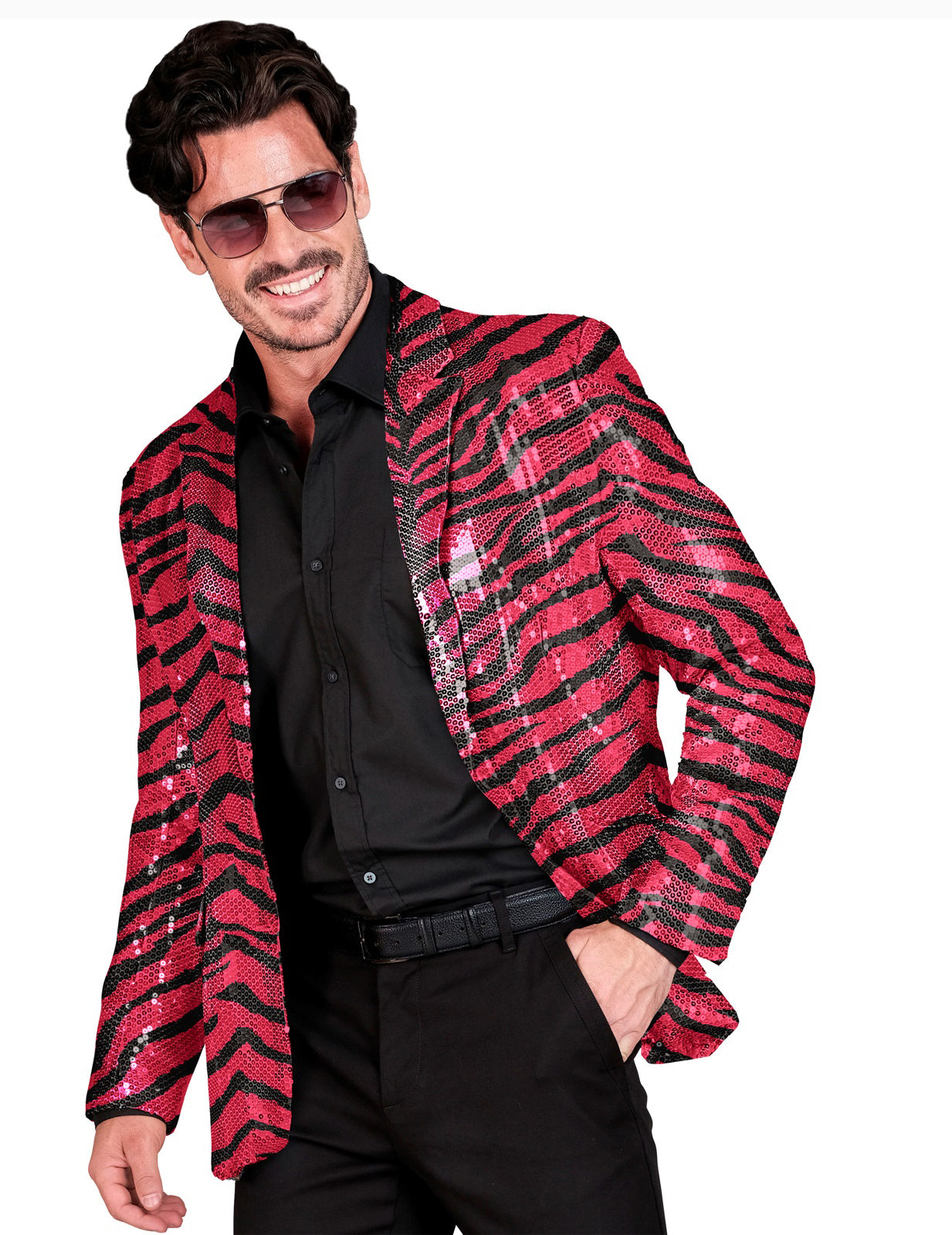 Pailletten-Anzugjacke pink getigert für Herren