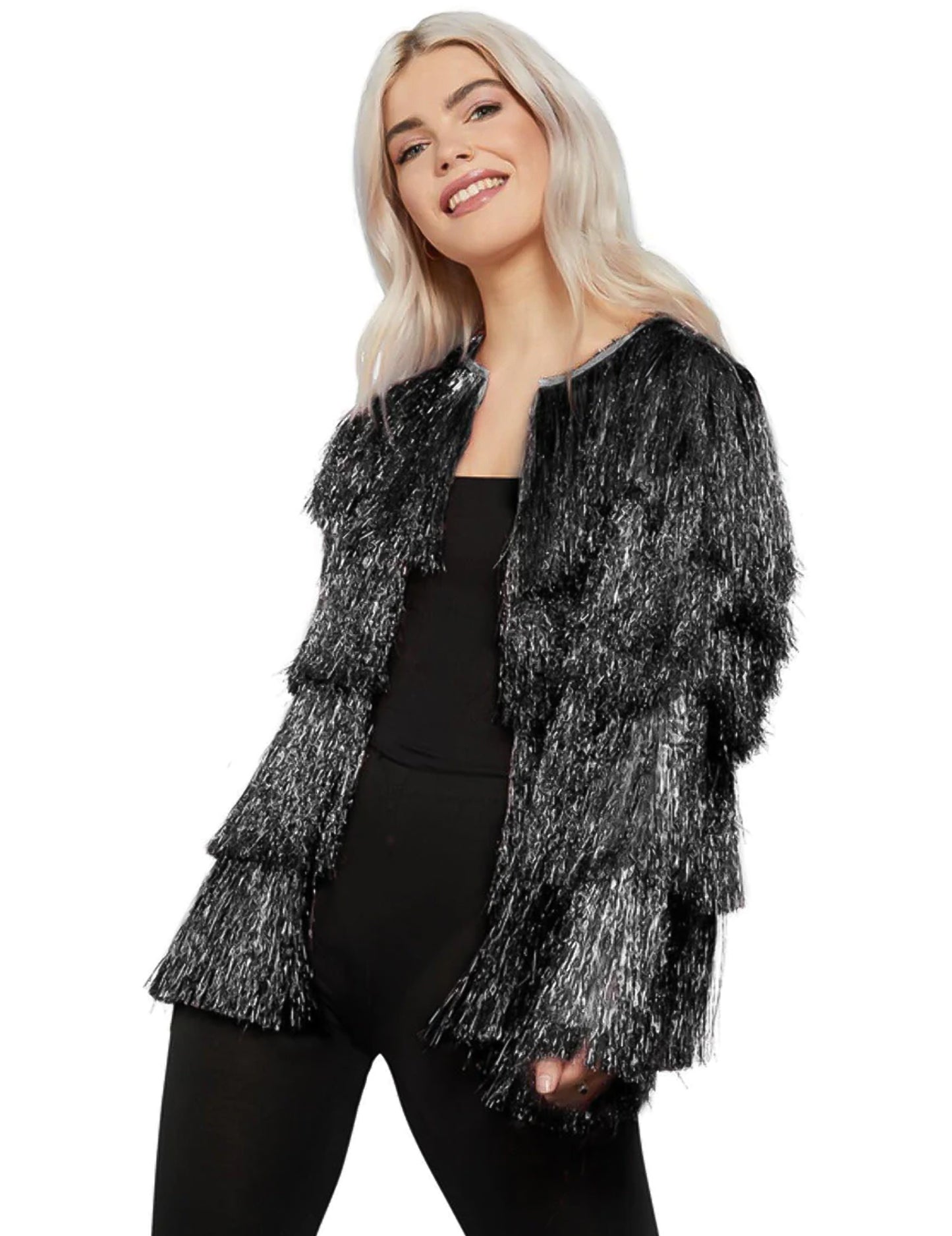 Černá festivalová bunda s třásněmi 