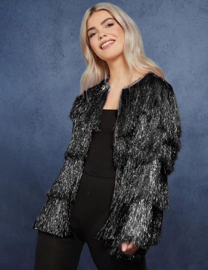 Černá festivalová bunda s třásněmi 