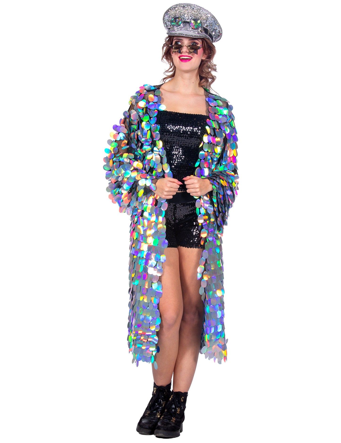 Luxusní dámská dlouhá bunda s velkými flitry