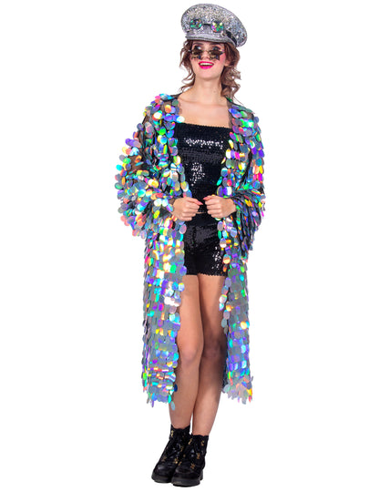 Luxusní dámská dlouhá bunda s velkými flitry