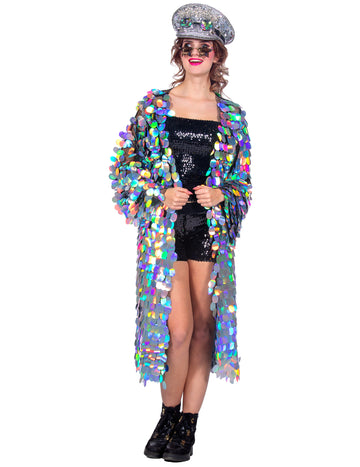 Luxusní dámská dlouhá bunda s velkými flitry