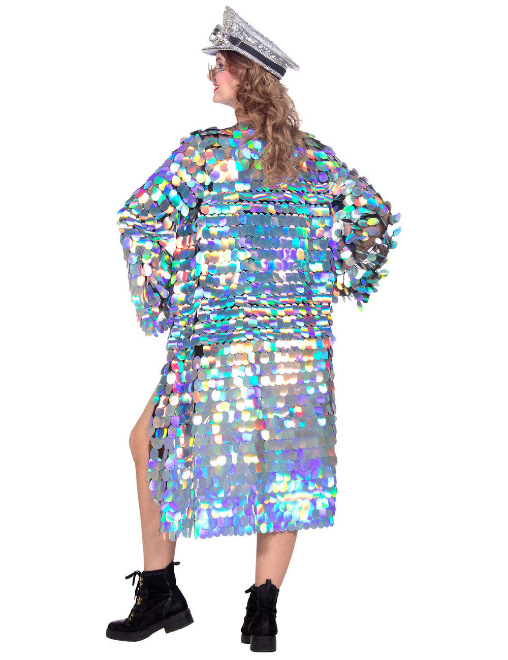 Vue de dos de la veste longue à grosses paillettes luxe pour femme
