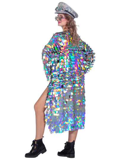 Luxusní dámská dlouhá bunda s velkými flitry