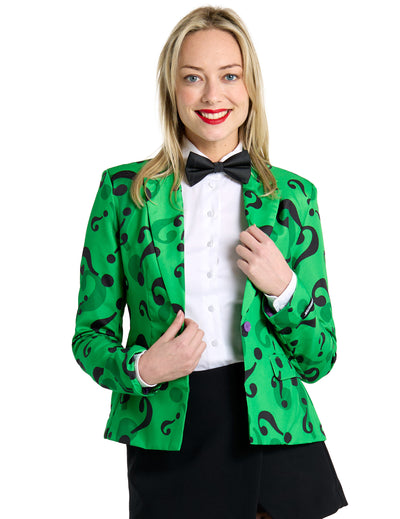Veste Mrs. Riddler Suitmeister pour femme verte à motifs points d'interrogation noirs