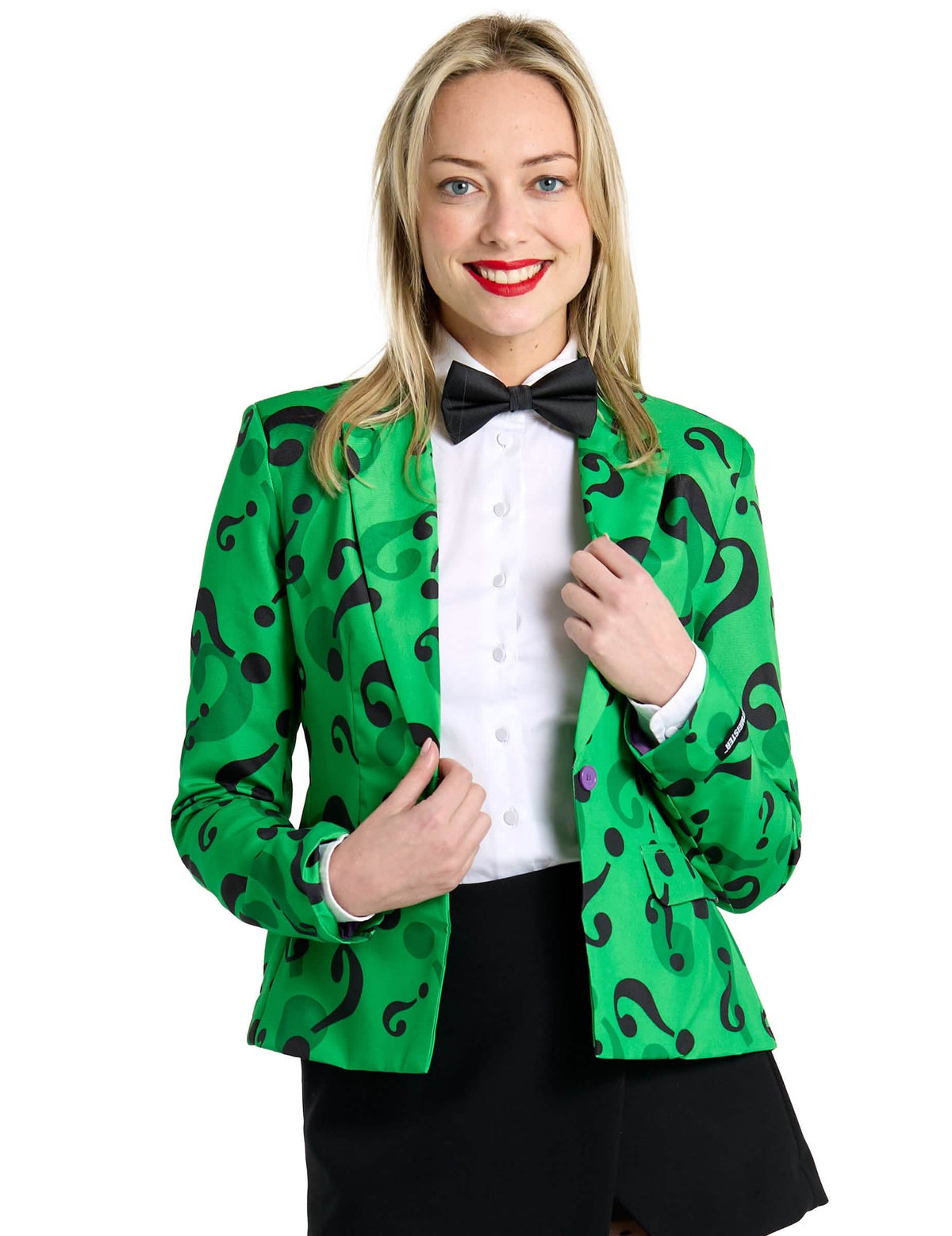 Dámská zelená bunda Suitmeister Mrs. Riddler s černými vzory otazníků