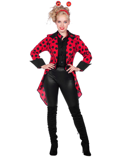Veste queue de pie coccinelle pour femme rouge à pois noirs