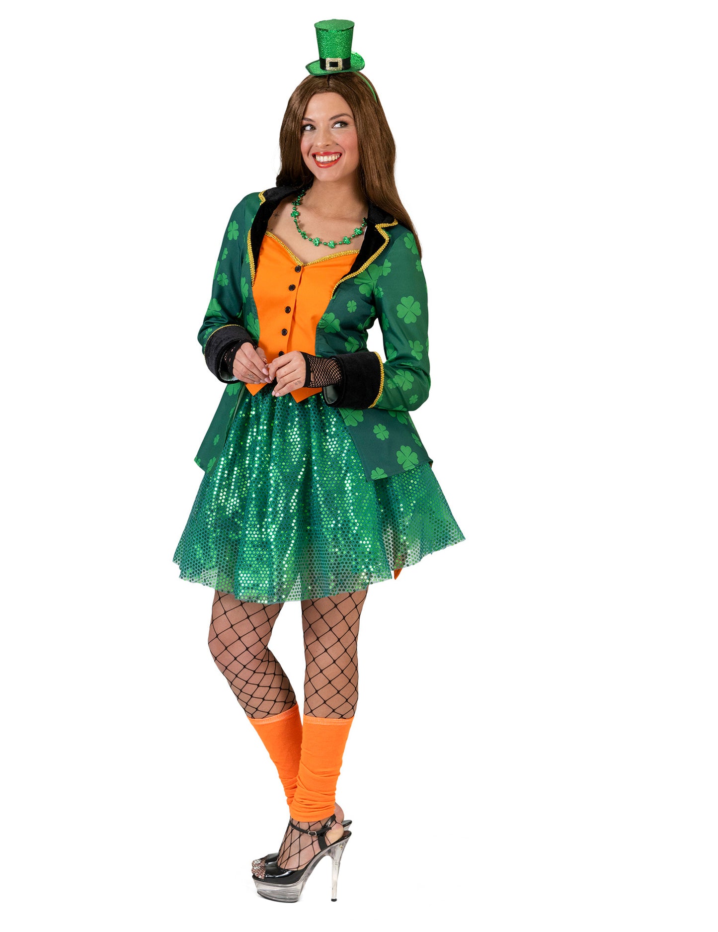 Vue d'ensemble de la veste queue de pie Saint Patrick à trèfles pour femme