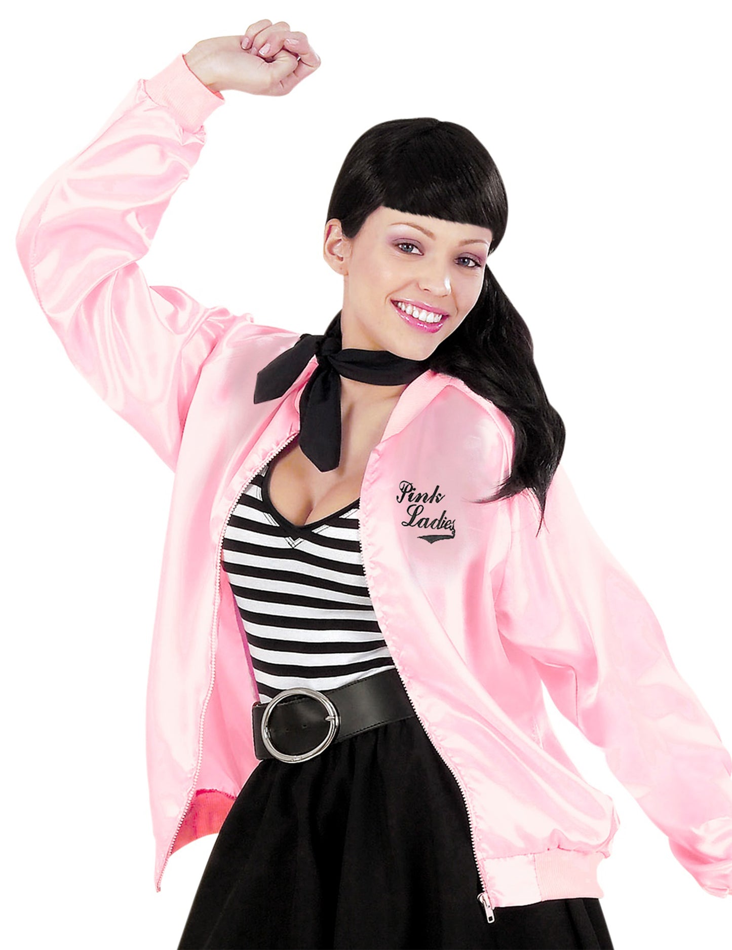 Détail du logo sur la poitrine de la veste rock'n roll Pink Ladies