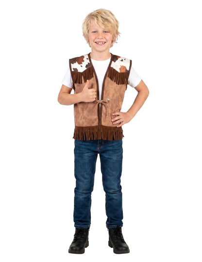 Cowboy-Weste für Kinder Western-Zubehör braun-weiss