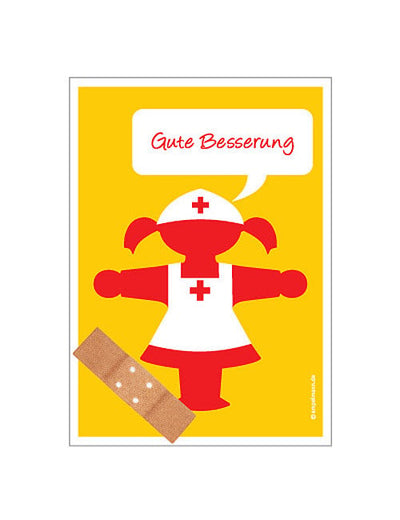 Carte bon rétablissement infirmière pour tous jaune et rouge avec pansement
