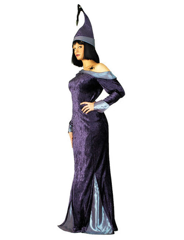 Kostým čarodějnice, kouzelnice, čarodějky pro ženy, pohádkový fialovo-šedý 
