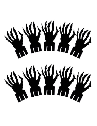 Décoration pour verres Halloween noir lot de 10 pièces en forme de mains griffues